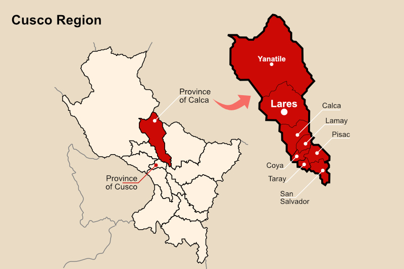 Location of Lares in the Cusco Region
